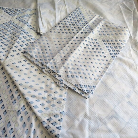 New Blue White Reversable Patterned Cotton Twin Duvet Set 2 Shams 1 Pillowcase - Picture 15 of 16